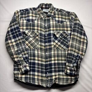 Above Sea Level Mens Plaid Quilted Flannel Shirt Jacket Navy Cream Yellow Medium